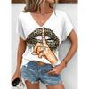 Summer Women Lips Printed T-Shirt Fashionable V-Neck Tops Tees Female Casual Stylish Short Sleeve Clothing Lady Vintage Outfit