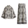 Viscose Blended Lapel Long Sleeves Loose Shirt 1283653 High Waist Drawstring Loose Pants 1283662