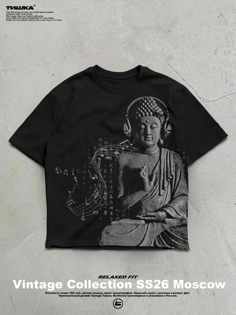 Vintage Oversized T-Shirt with Buddhism Print
