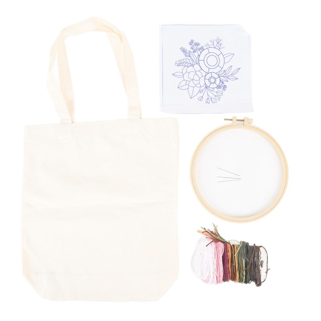 Canvas Bag Embroidery Kit with Pattern Embroidery Hoops Color Threads Arts DIY Crafts Kits for
