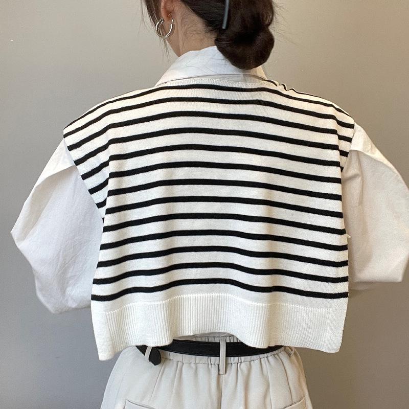 Korean Striped Shawl for Women - Lightweight Knit Cardigan for Spring, Summer, and Autumn; Ideal for Air-Conditioned Rooms