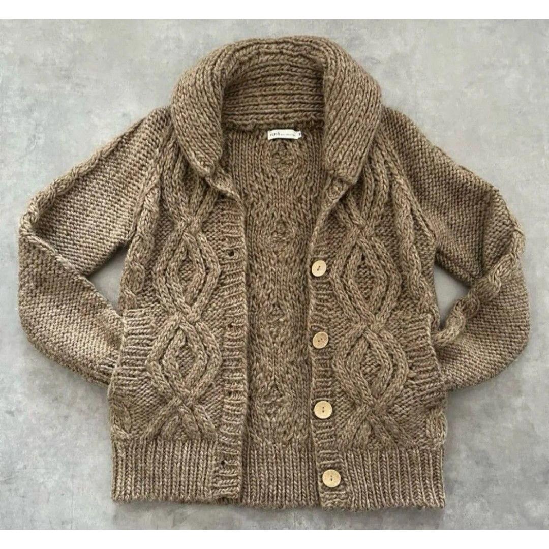 earth music & ecology cable knit cardigan beige brown