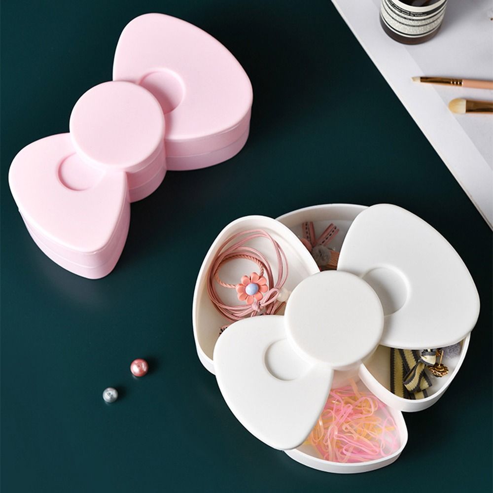 

Creative Bowknot Shape Jewelry Box 360 Degree Rotating Cosmetic Storage Box Ring