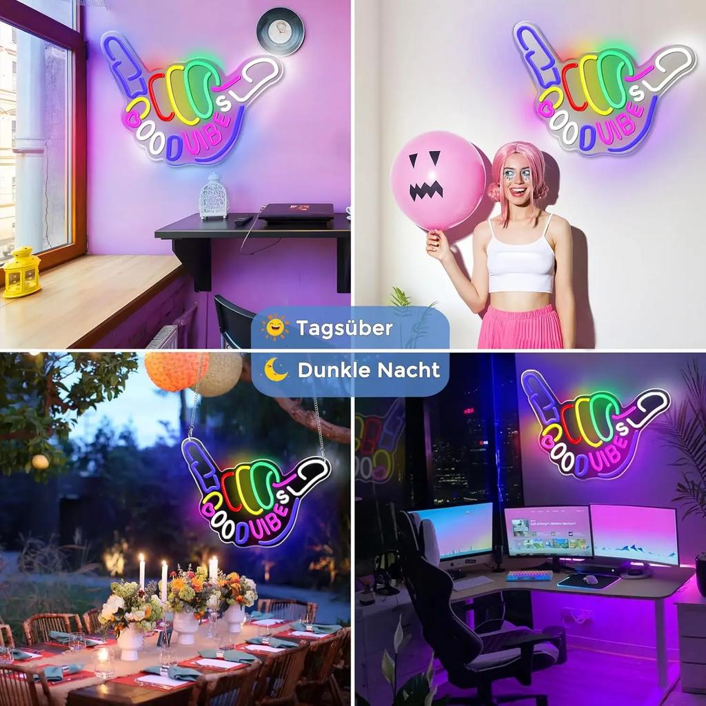 Good Vibes Neon Sign USB Powered LED Neon Light Wall Decor for Game Room Bedroom Home Bar Man Cave Bar Party Gift for Friend