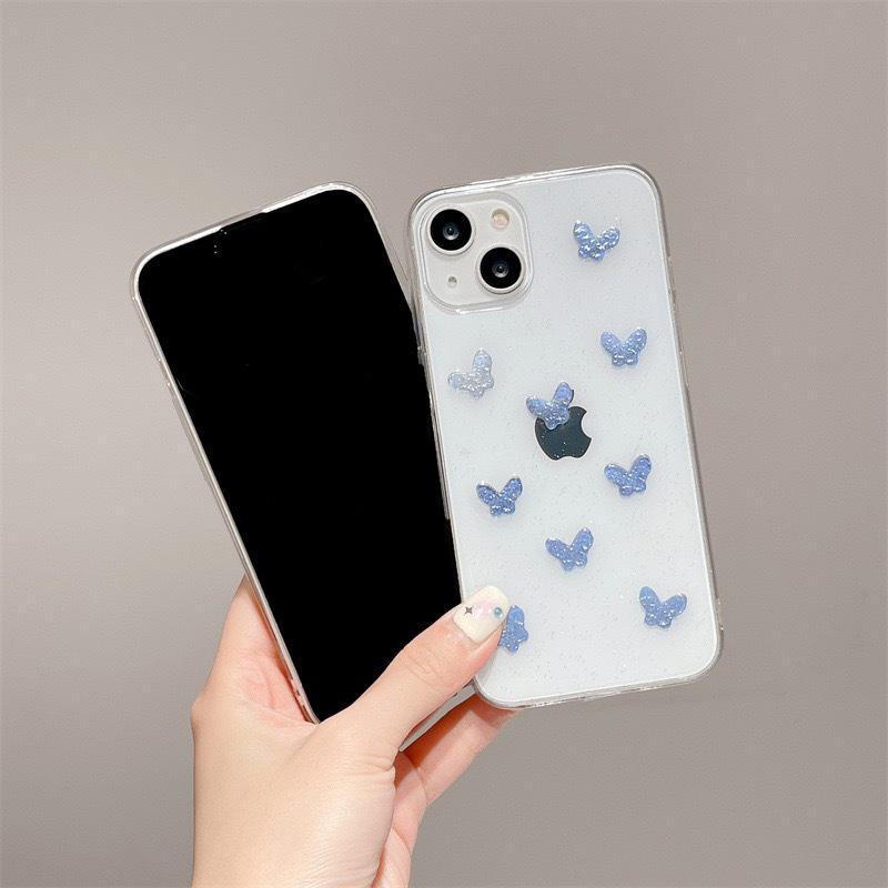 Wind Glitter Transparent Mobile Phone Case, Small And Fresh, Suitable For Apple 16Promax Butterfly Apple 17 Women'S 14 Soft