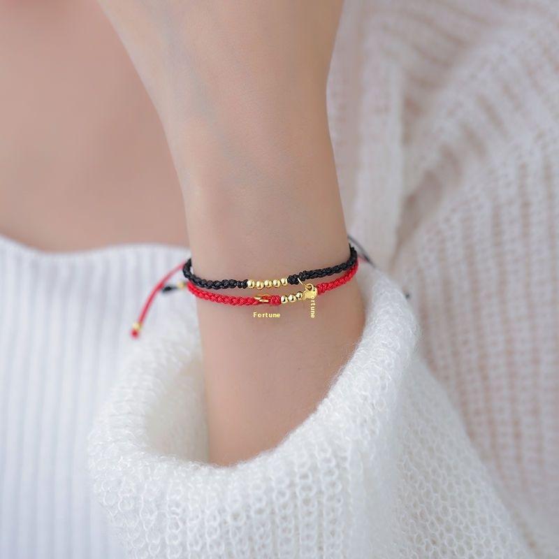 Handmade Chinese Style Beads Fu Blessing Lucky Couple Bracelet For Women Men Red Black Rope Bracelets Adjustable Jewelry Gifts