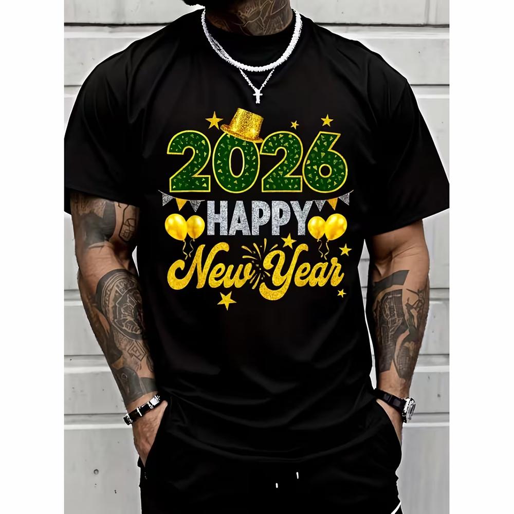 2026 Happy New Year Tshirt For Unisex Clothes Holiday Daily Leisure Funny T Shirts 3D Print Wine Cheers Short Sleeve Fun Tee Top
