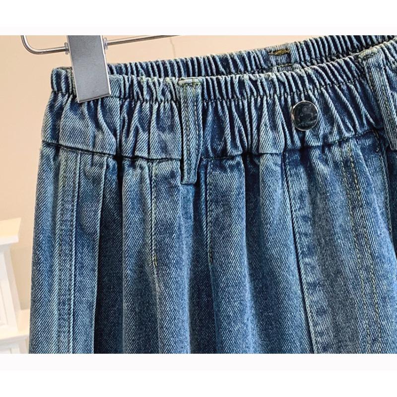 DIMANAF 2026 Summer New Plus Size Women Wide Leg Jeans Pants Casual Elastic Waist Short Pants Denim Cotton Blue Loose Shorts