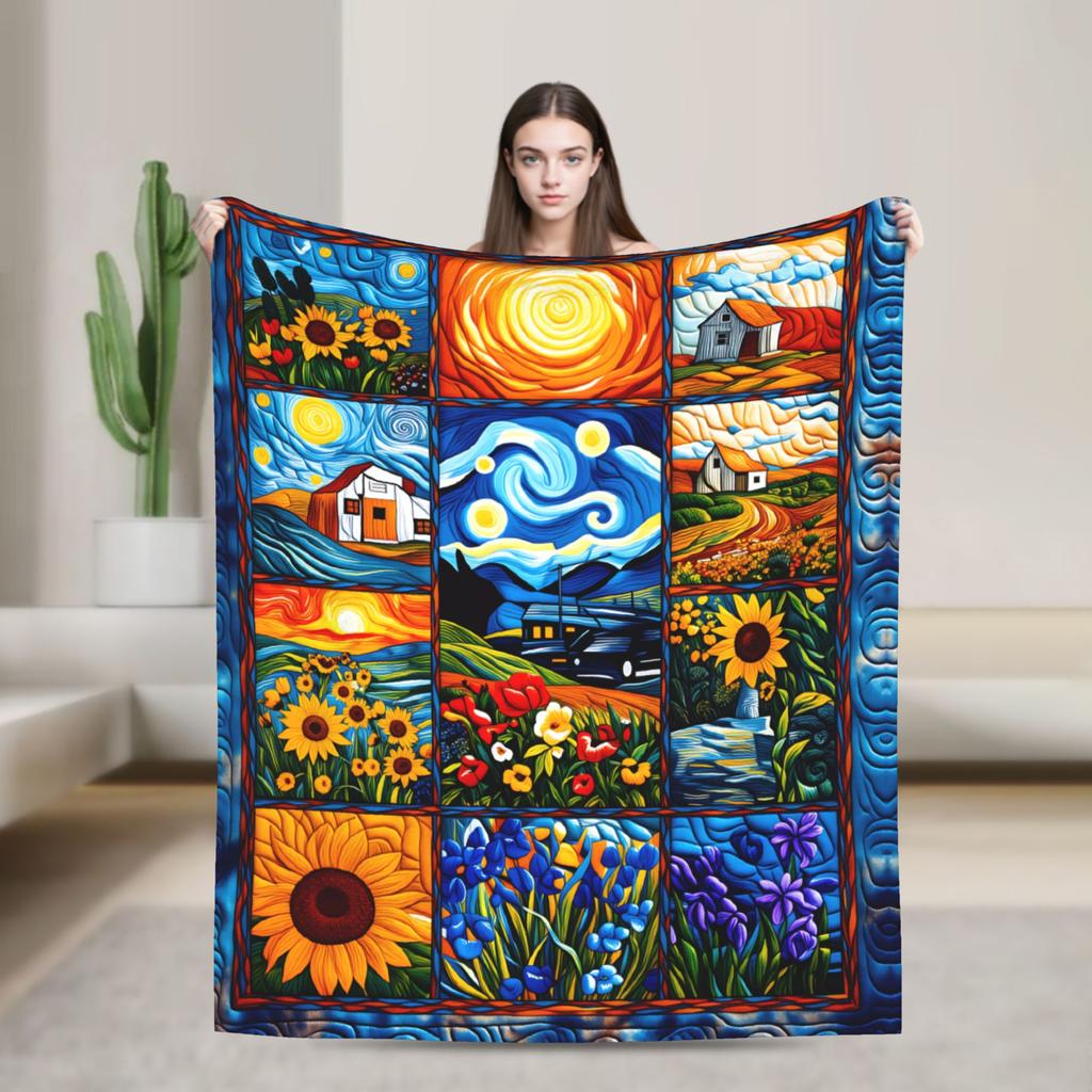 Vincent Van Gogh Cafe Terrace At Night Blanket  Soft Warm Plush Throw Blanket For Home Decor Picnic Flannel Bedspread Bed Cover