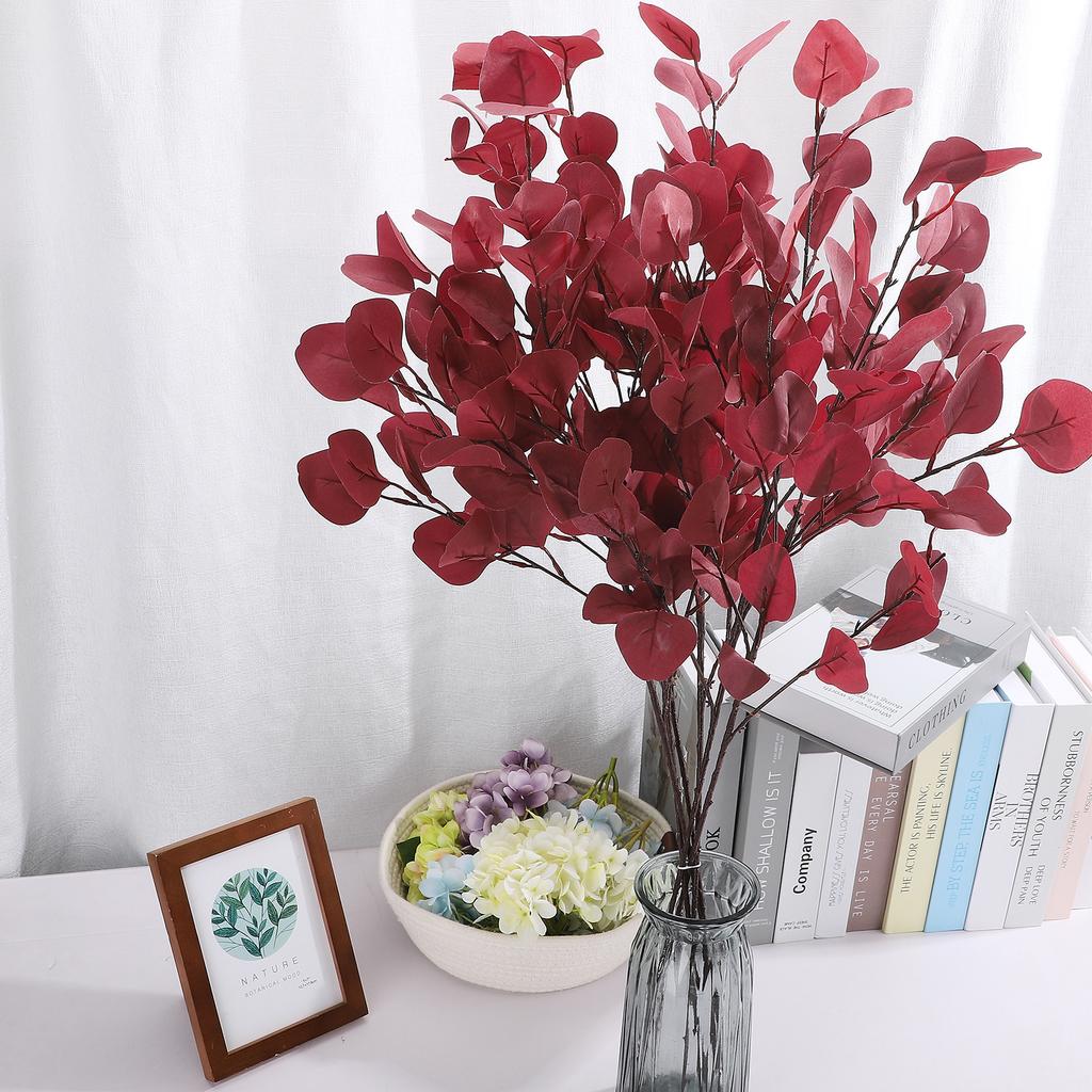 6pcs Faux Leaf Branches Elegant Artificial Eucalyptus Leaf Spray Stems for Bedroom Office Hotel White