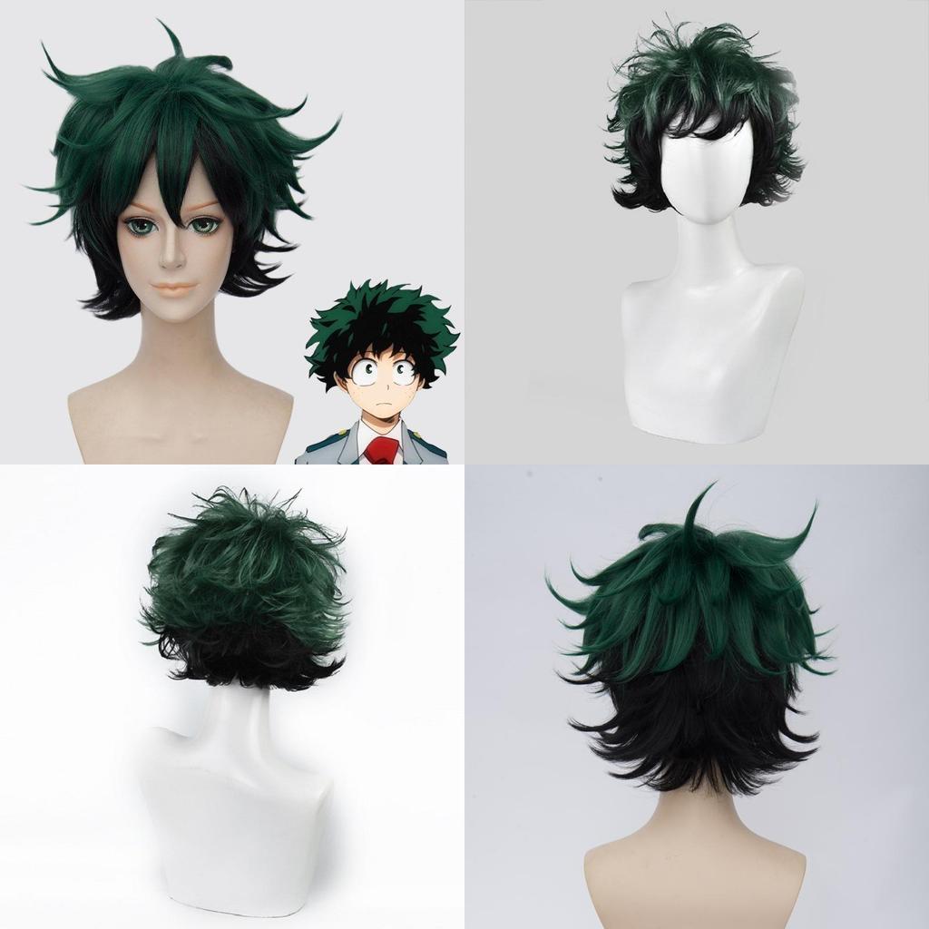 Premium Quality Anime My Hero Academia Deku Izuku Midoriya Short Cosplay Wig In Green With Black