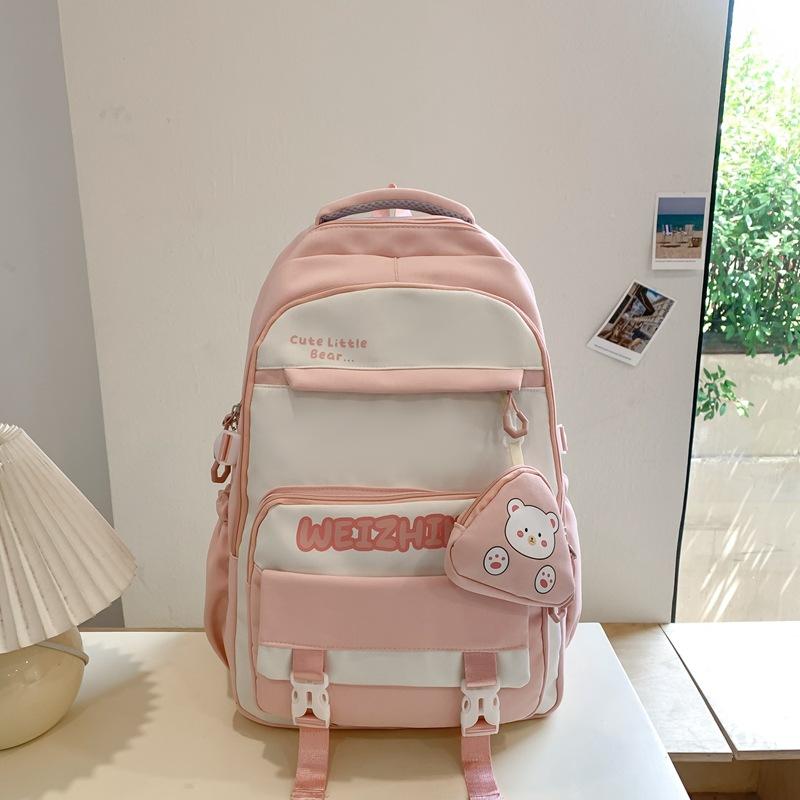 Student Schoolbag Color Block Women's Large Capacity Lightweight Backpack Middle School Student Backpack with Coin Purse