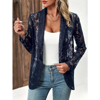 Blazer mit Spitzen- und Hohlkragen für Damen, einfarbig, schmale, langärmelige Jacke, vielseitiges Oberteil für den Weg zum Pendeln und im lässigen Harajuku-Stil