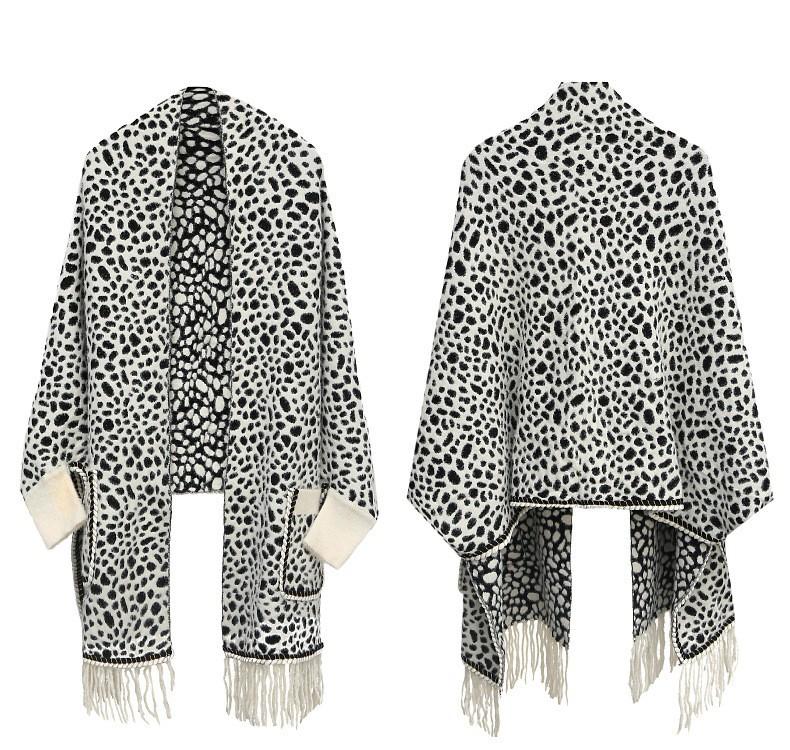 Knitted Shawl Women'S Pocket Cheongsam With Cardigan Cape And Leopard Print Shawl