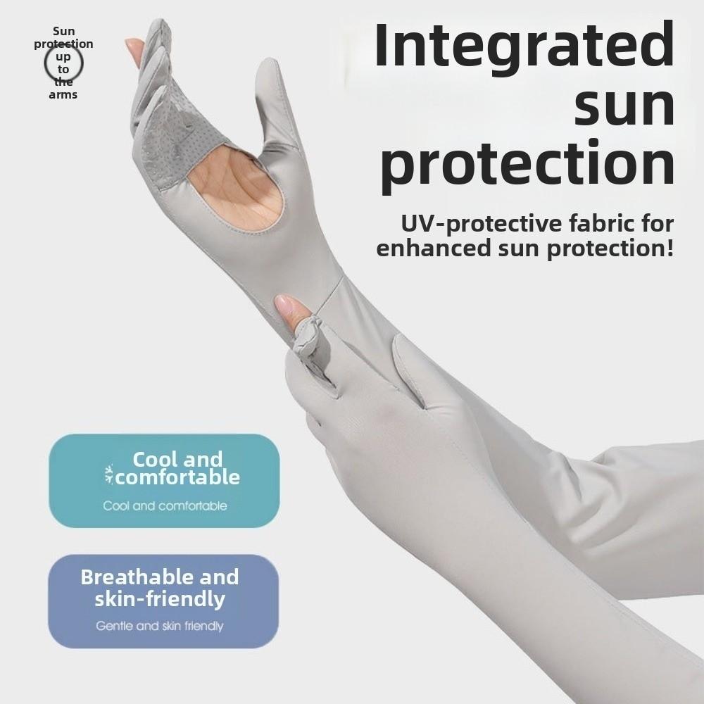 Non-slip Ice Silk Arm Sleeve Solid Color Sunscreen Sleeve Gloves Thin Long Sleeve  Outdoor