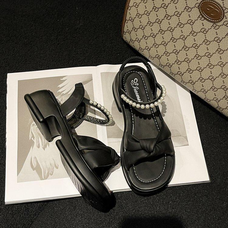 Summer New Fairy Style Pearl Platform Sandals