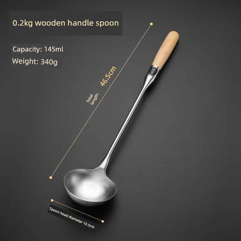 

Stainless Steel Spoon 316 Food Grade Cooking Spoon for Chefs, Restaurant Commercial Use, Large Long-Handled Traditional Soup Spoon 0.2kg Wooden Handle Spoon