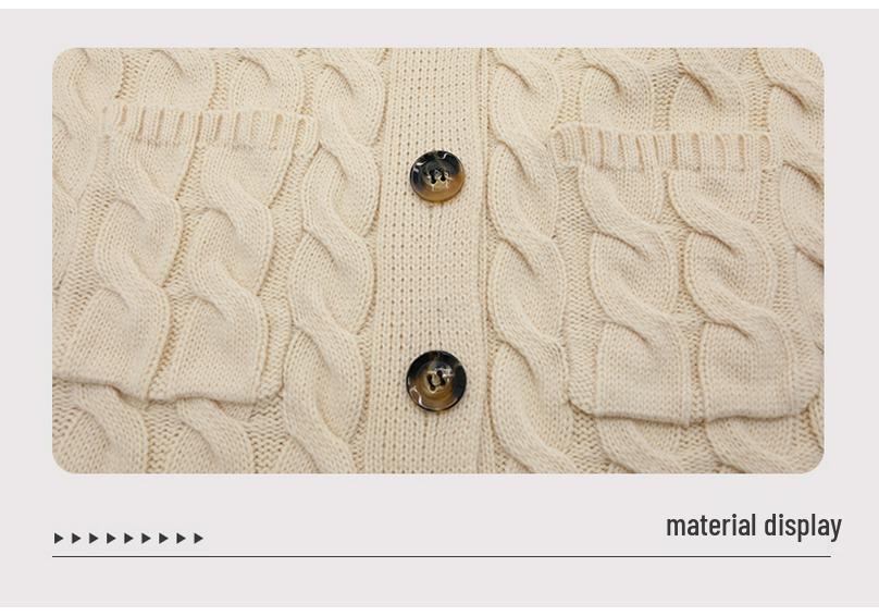 Fuzzy European & American Knitwear: Women's Long Cable Knit Button Cardigan, Autumn/Winter 2023 Edition.