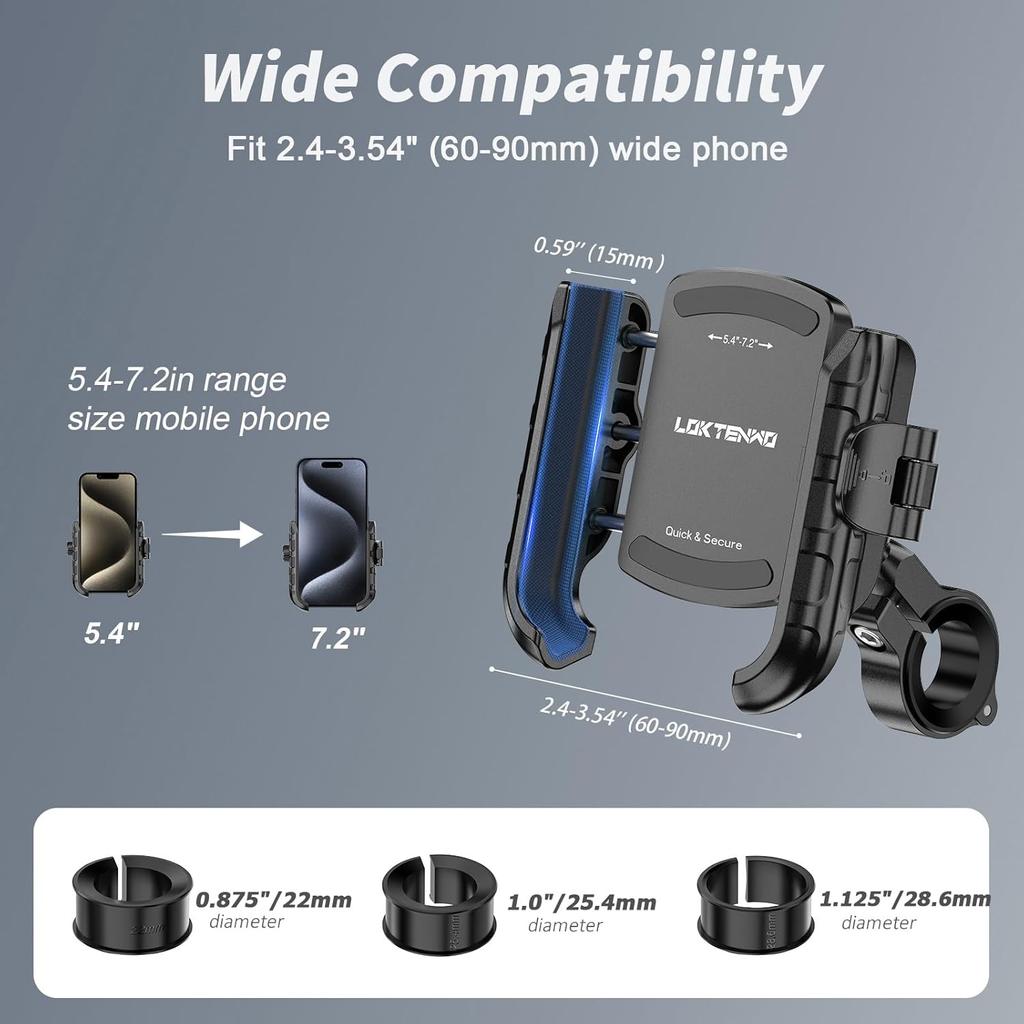 Bike Motorcycle Phone Mount With Aluminum Alloy Mounting Base, [1S Lock & Release] [Camera Friendly] Bicycle Handlebar Cell Phone Holder For Scooter