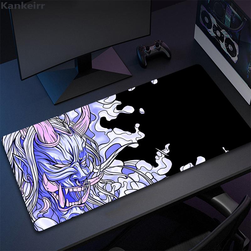 Game Mouse Pad Japanese Samurai Devil Mousepad Black Ghost Face Gamer Deskmat Mousepads Carpet Accessories Big Table Mat 900x400