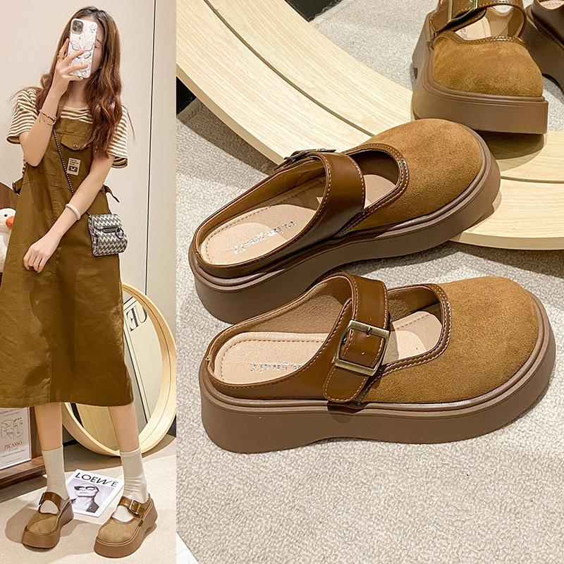 Bottom Birkenstock shoes bag head half slippers women's outer wear 2025 spring new thick-soled one-pedal Birkenstock half-tray single shoes women