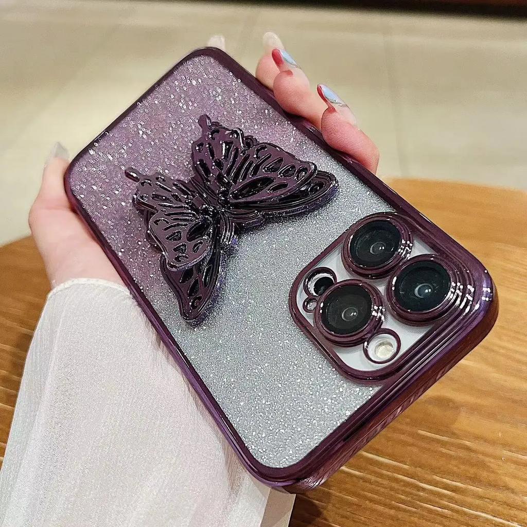 Glitter Plating Butterfly Holder Phone Case For Funda Motorola Moto G9 G8 E7 Plus Power Play E6s E14 Edge 20 30 Bracket Cover