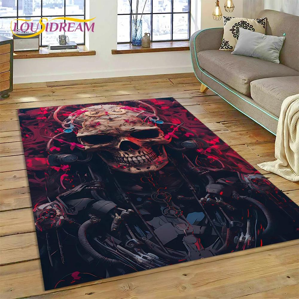 3D Horror Gothic Skull Skeleton Rug Carpet for Living Room Bedroom Decor,Floor Mat Non-slip Decoration for Sofa Doormat Gift Kid