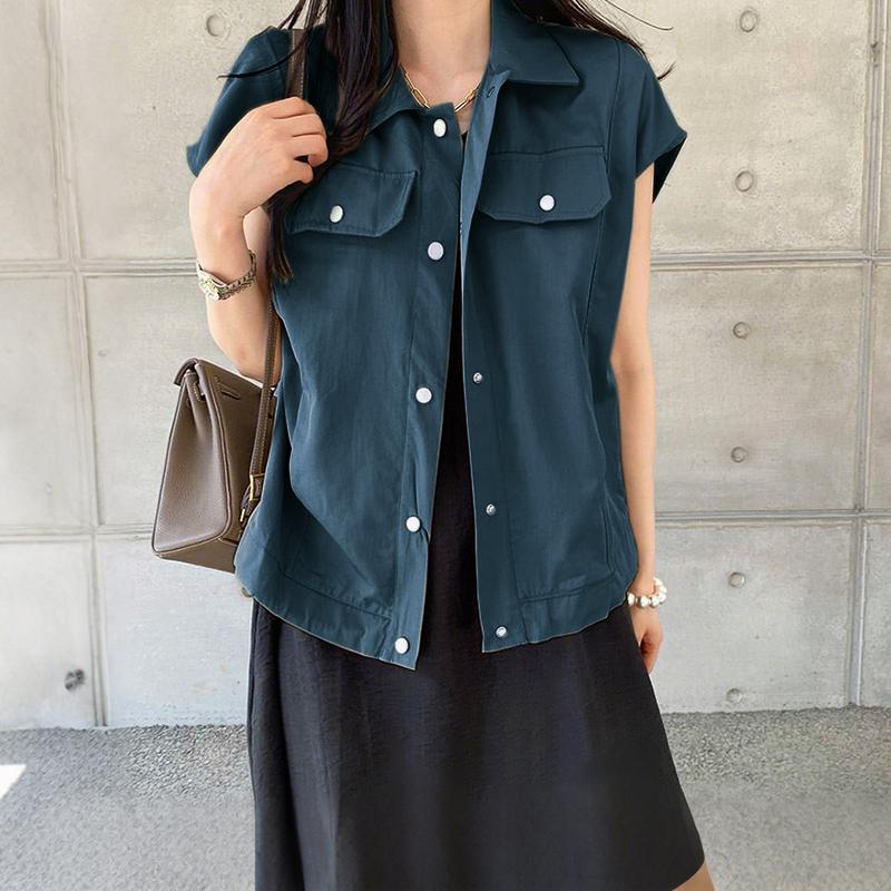 ZANZEA Women Casual Turn Down Collar Loose Summer Short Sleeve Blouse