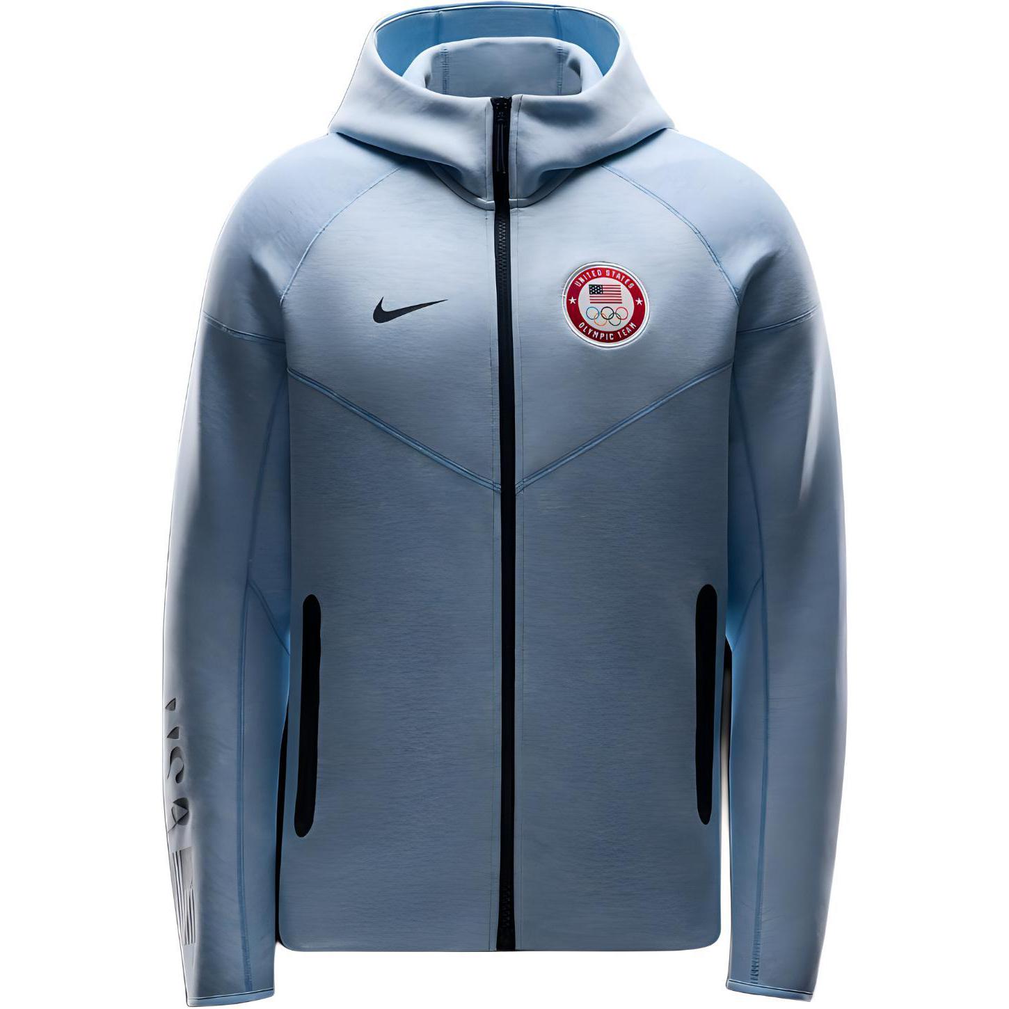 

Nike Спортивная мужская куртка с капюшоном из флиса на молнии из олимпийской серии сборной США цвета небесно-голубого камня и обсидиана FN1208-441 S