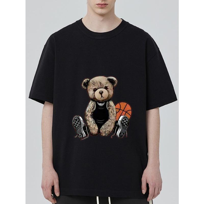 

Футболка с круглым вырезом, с принтом баскетбольного медведя и кроссовок, повседневная уличная одежда для мужчин и женщин XXXXL чёрный