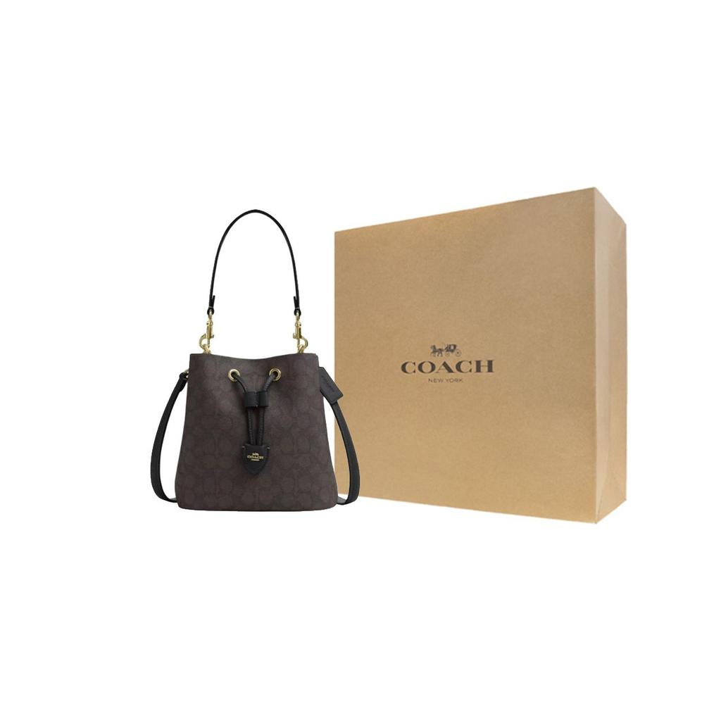 Coach Rowan 21 Logo Faux Leather Tote Shoulder Bag Small Women Bags Brown CBH07-IMXAQ