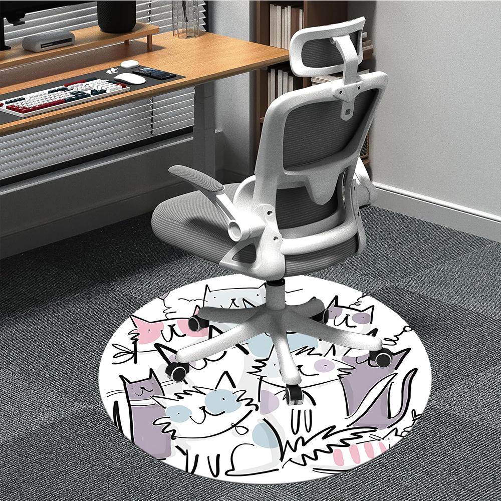1pc Cat Family Office Round Area Rug, Indoor Mat Suitable ForOffice, Under Office Chairs Bedroom Living Room Home Decor, Room Decot196
