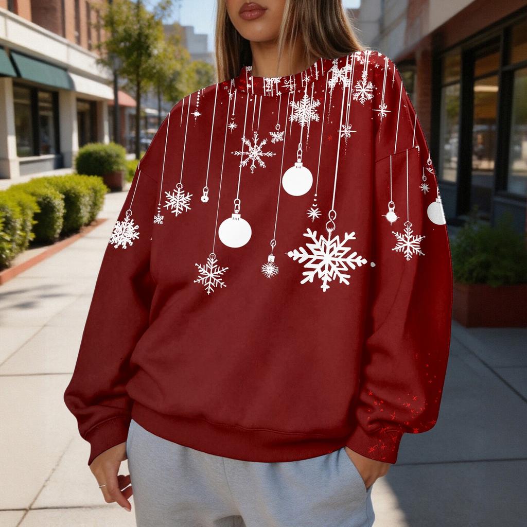 Women's Trendy Christmas Graphic Crewneck Sweatshirt Lightweight Casual Pullover Top for Holiday