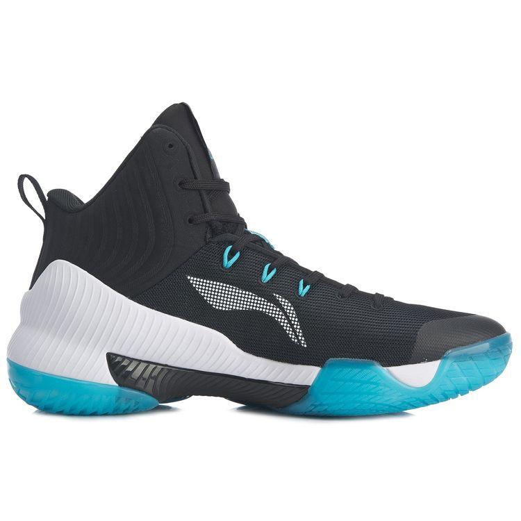 Li Ning Yu Shuai TD Court Shock Absorption Rebound Mid-Top Basketball Shoes Men Sneakers Black Blue ABPQ027-2