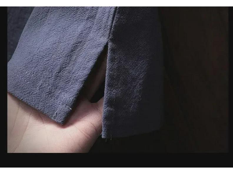 Pánské letní lněné tričko s výstřihem do V - Krátký rukáv, Volný střih, Prodyšné, Jednobarevné, Směs bavlny