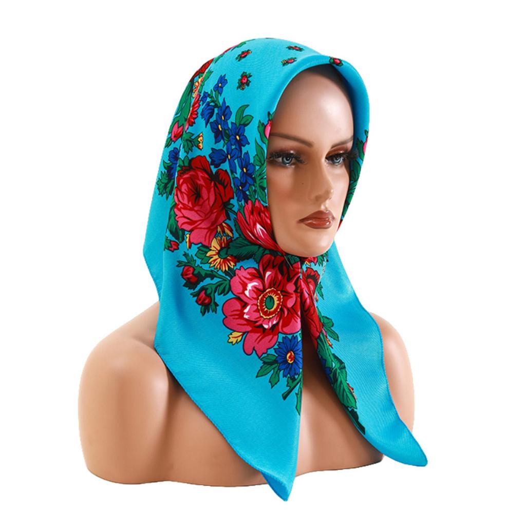 Russian Ethnic Flower Print Headscarf for Women Fashionable and Comfortable Polyester Bandanas Headwrap for Winter Wear