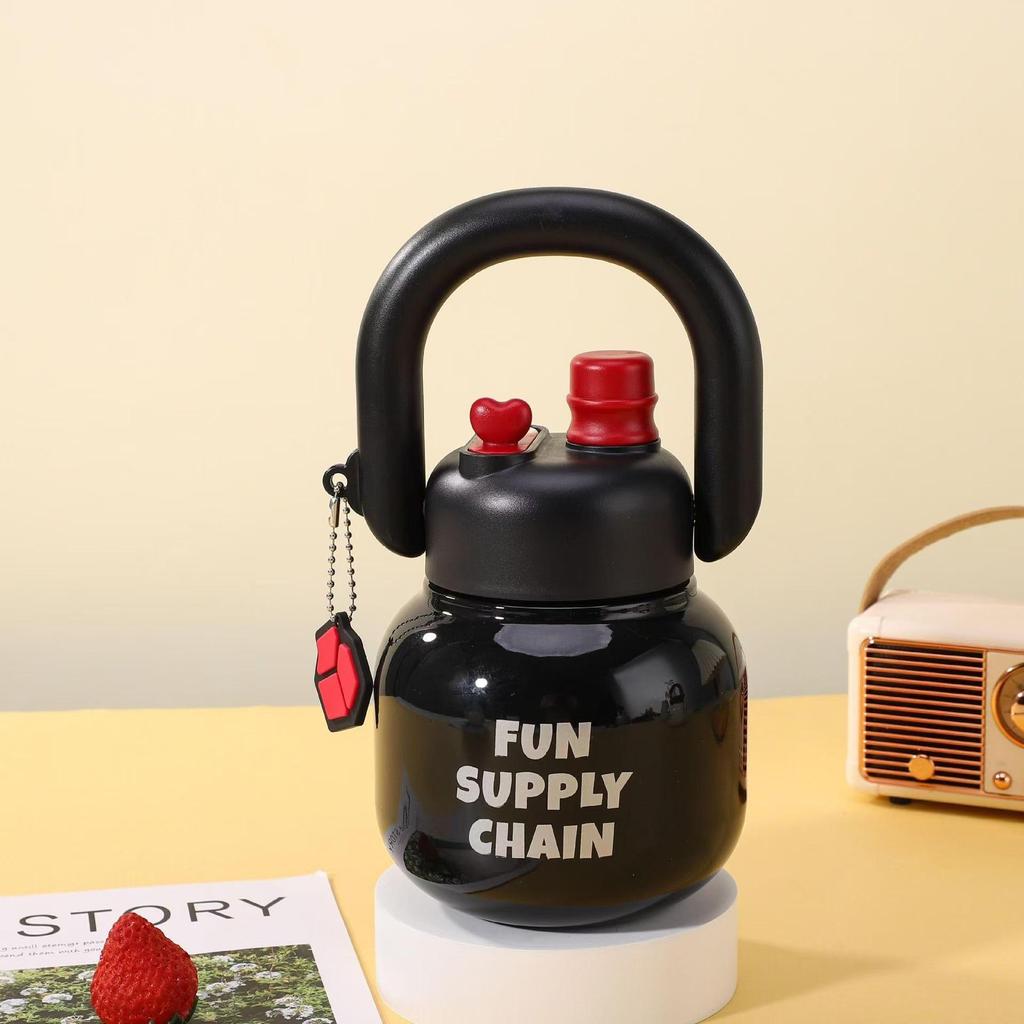 Big Belly Double Straw Water Bottle - Large Capacity Summer Cup for Girls