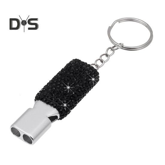 

Свисток из металла и страз, с брелком для ключей, блестящий свисток с громким четким звуком для судей, тренеров, спасателей, чрезвычайных ситуаций чёрный