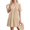 Women's Fashion Casual Ruffled Dress Short Sleeve V-Neck Large Swing Dress