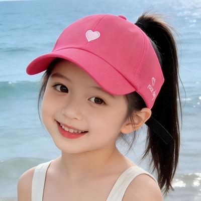Heart-embroidered High Ponytail Cap Cute Girl's Half-top Sun Hats New Baseball Cap for Girls