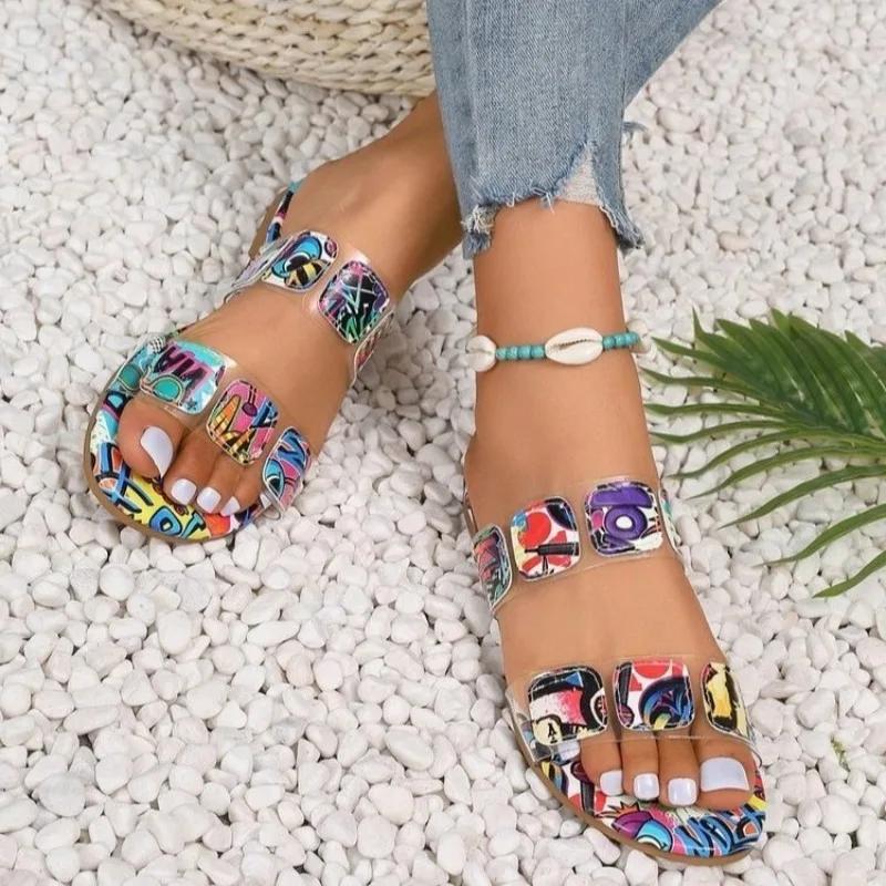 Fashion Women Slippers Flower Bohemian Pattern Sandals Fashion Big Size Slippers Home Casual Lightweight Shoes Flip Flops Slides Women