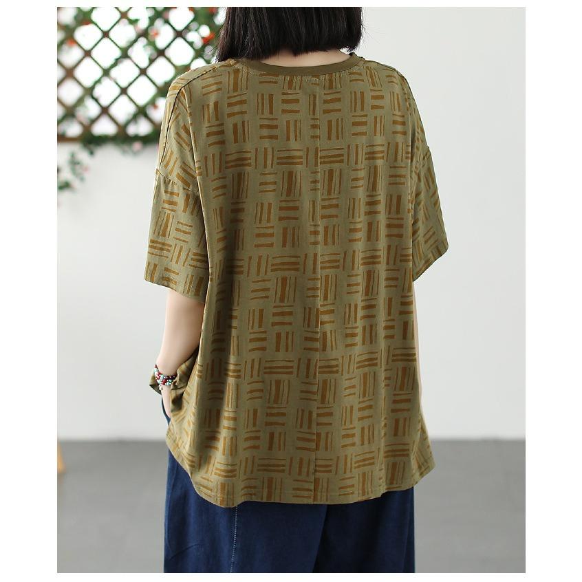 Baumwoll-Damen-T-Shirt mit kurzen Ärmeln in Übergröße Sommer Literarisch Retro Floral Tasche Dünnes Lockeres T-Shirt Damen