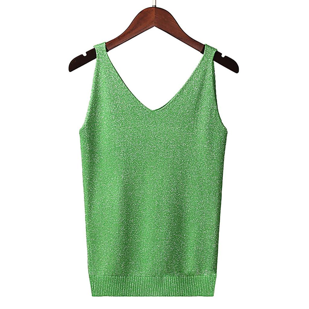 Women's Tank Top With Knitted Sequins Sexy Sleeveless V Neck Tank Top T-Shirt Casual Sequins Strappy T-Shirt Elegant Blouse