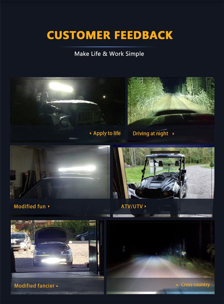 6.5" 72W Quad Row Light Bar LED Flood Work Light Flood Light for Truck Car ATV