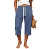 Women Waffle Knit Capri Pants High Waist Elastic Drawstring Casual Loose Fit Side Pockets Mid Length Lounge Pants Summer Wear
