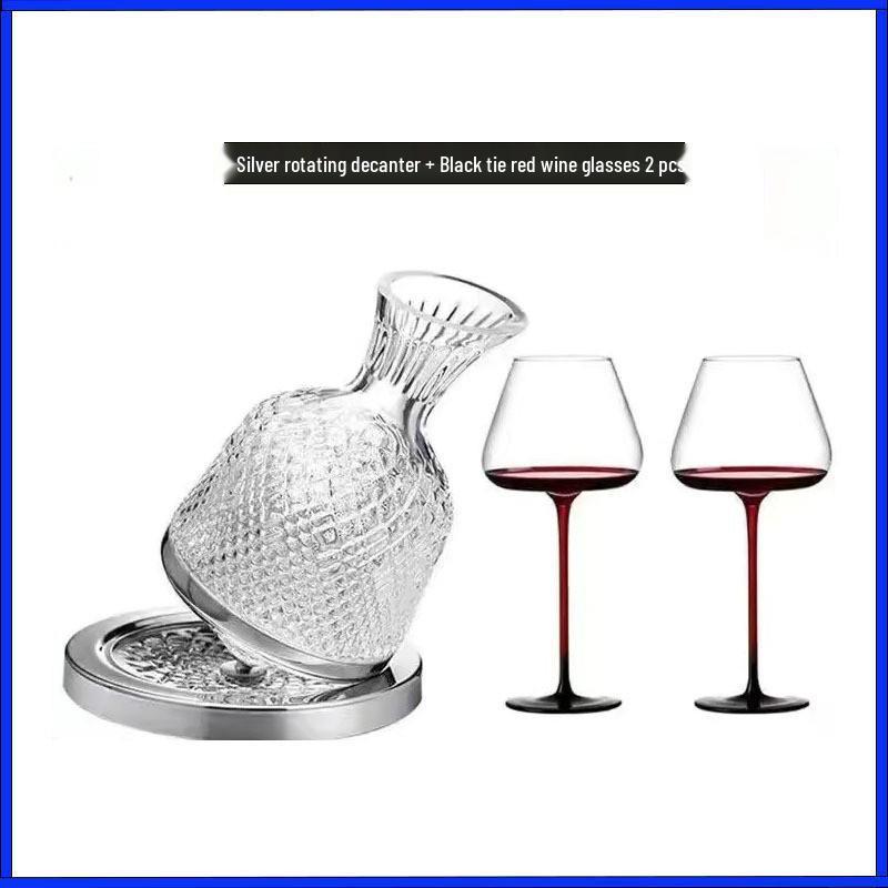 Rotating Burgundy Wine Decanter & High-Stemmed Glass Set