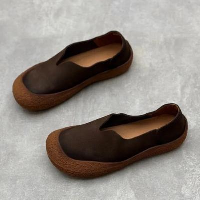Retro Handmade Loafers Genuine Leather Flat Shoes Casual Versatile Soft Cowhide Women's Slip-on Shoes