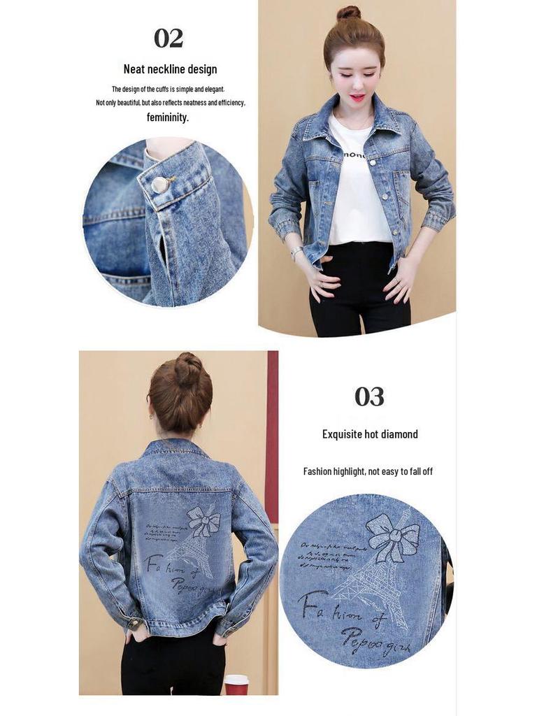 Women's Slim-Fit Versatile Vintage Denim Jacket - Korean Style for Spring/Autumn 2025