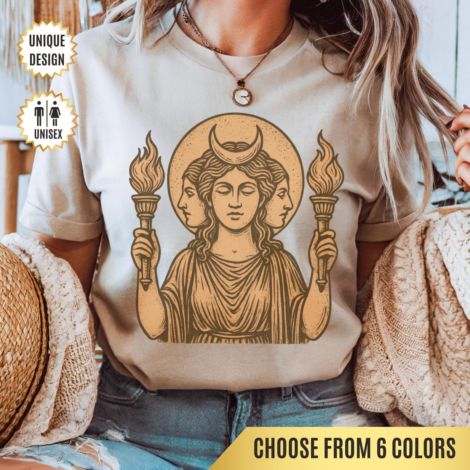 Hecate Triple Goddess T-Shirt Moon Witch Design, Greek Mythology Tee, Pagan Gift for Witches, Dark Feminine Power, Hekate Shirt, Witchy Gift L