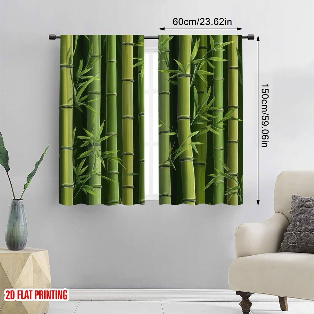 2pcs,2D Plane Printing Pattern Curtains Bamboo Forest Versatile Fabric (without Rod) Gifts Perfect for Living Room, Home